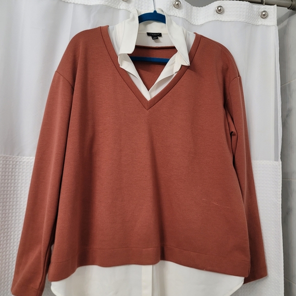 Ann Taylor Fall rust clay‎ layered look blouse . - Picture 6 of 8